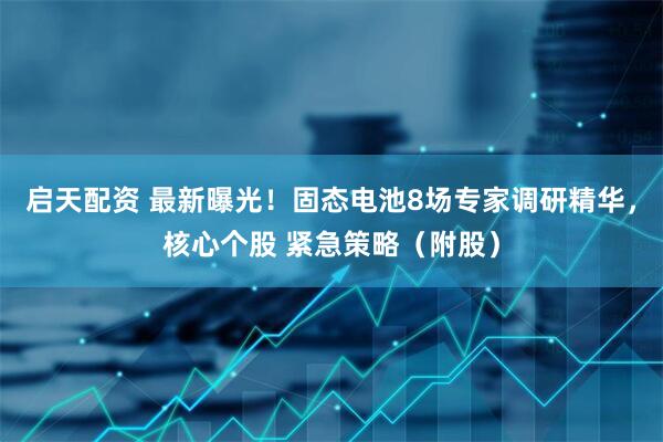 启天配资 最新曝光！固态电池8场专家调研精华，核心个股 紧急策略（附股）
