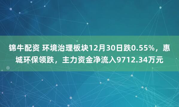 锦牛配资 环境治理板块12月30日跌0.55%，惠城环保领跌，主力资金净流入9712.34万元